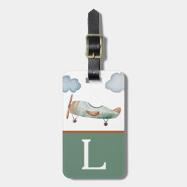 Grönt och brunt flygplan Färg Block Barn Initial Bagagebricka