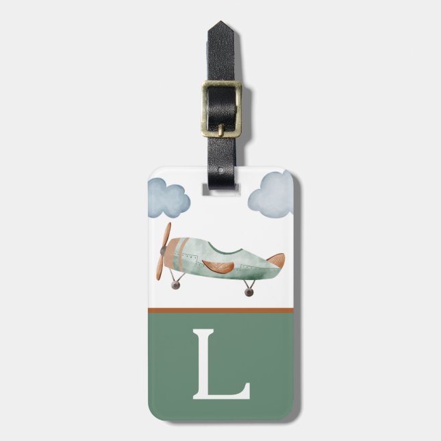 Grönt och brunt flygplan Färg Block Barn Initial Bagagebricka (Vertikal Framsida)