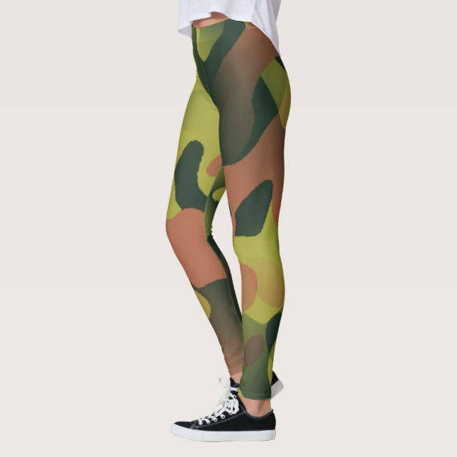 Grönt och brunt kamouflage mönster leggings (Vänster)