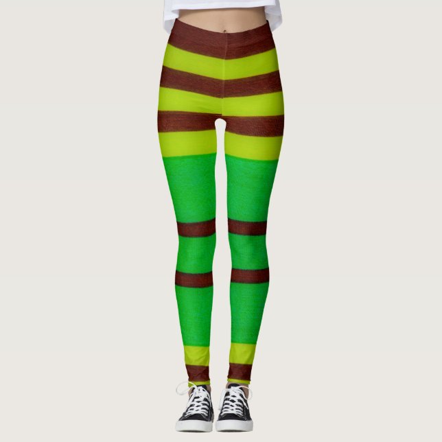 Grönt och brunt rand leggings (Framsida)