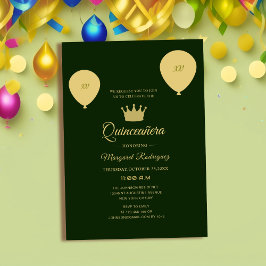 grönt och chic quinceañera med gyllene klassiska e inbjudningar