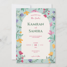 Grönt och Cream Blommigt Bröllop Inbjudningar