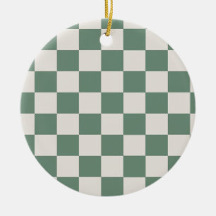 Grönt och Cream Checker Mönster Julgransprydnad Keramik