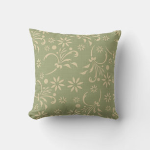 Grönt och Cream Flowers American MOJO Pillow Kudde