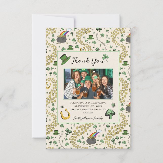 Grönt och Cream St Patricks Irish Tack You Card (Framsida)