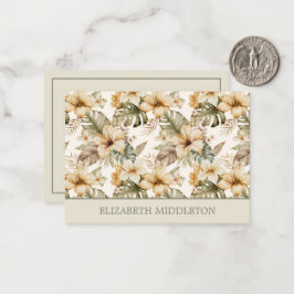 Grönt och Cream Watercolor Tropical Blommigt Anteckningskort