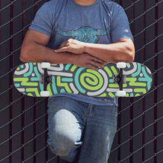 Grönt och cyan neon snörkelmönster mini skateboard bräda 18,5 cm