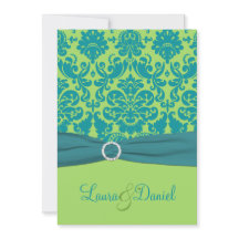 Grönt och damastast bröllopinbjudan för turkos