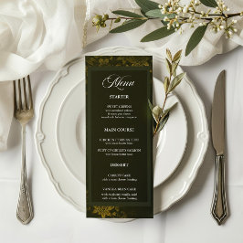 Grönt och Elegant Guld Blommigt Bröllop Menu Meny