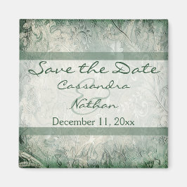 Grönt och Elfenbenskustens Blommigt Spara datum ma Magnet