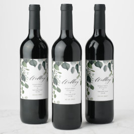 Grönt och Eukalyptus-bröllop Vinflaska Etikett