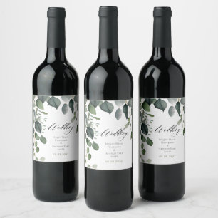Grönt och Eukalyptus-bröllop Vinflaska Etikett