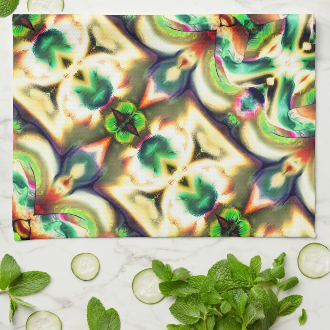 Grönt- och färgad-förhållande med råglas stil kökshandduk (Vikta)