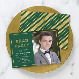 Grönt och Faux Guld Geometric Photo Grad Party Inbjudningar