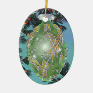 Grönt och Glass kula för silver Julgransprydnad Keramik