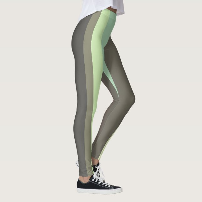 grönt och grått Abstrakt Rand Leggings (Höger)