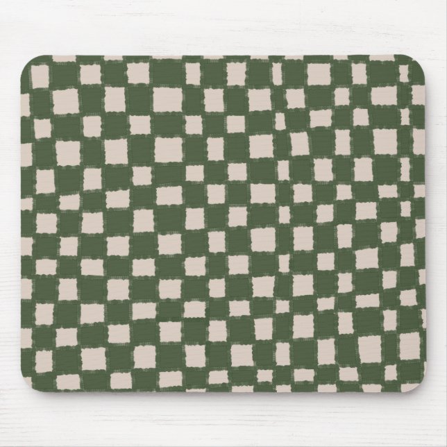 Grönt och Grått Checkerboard Mönster Snyggt Musmatta (Framsidan)