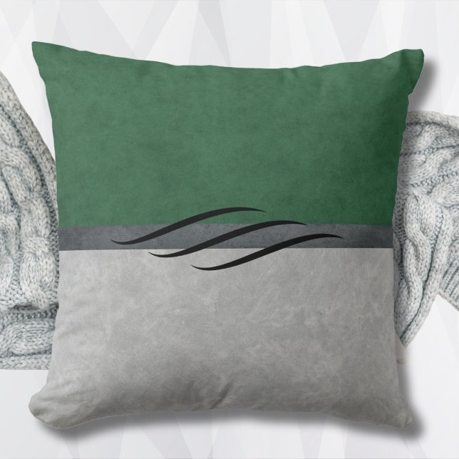 Grönt och Grått Chic Dekorativ kudde (Forest Green and Gray Chic Throw Pillow)