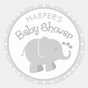 Grönt och grått elefant-babyshower runt klistermärke