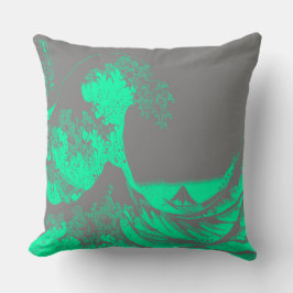 Grönt och Grått Pillow för den Underbara vågen Kudde