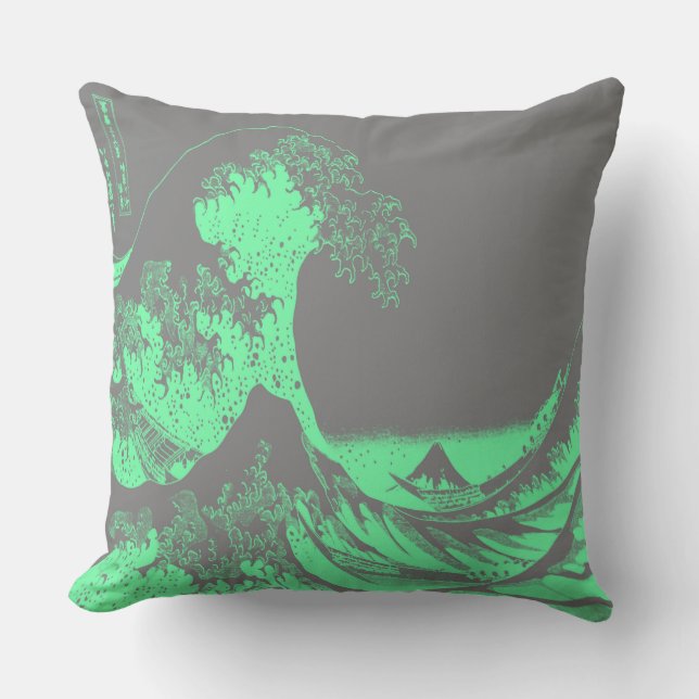 Grönt och Grått Pillow för den Underbara vågen Kudde (Framsida)