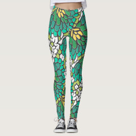 Grönt och Gula blommor Leggings