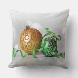 Grönt och gula julprydnader Dekorativ kudde