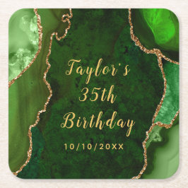 Grönt och Guld Agate Marble Birthday Underlägg Papper Kvadrat