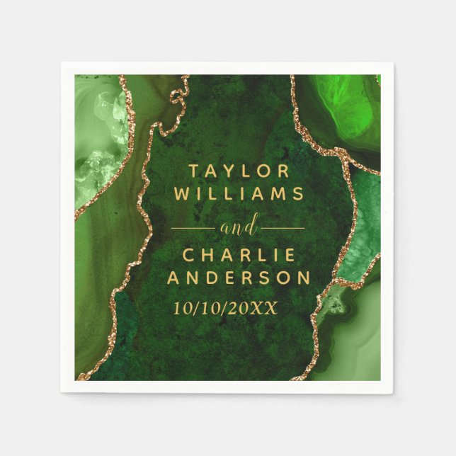 Grönt och Guld Agate Marble Bröllop Pappersservett (Framsidan)