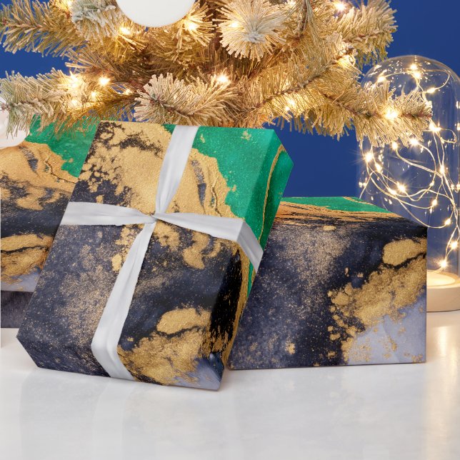 Grönt och guld agate marble wrapping papper presentpapper (Helgdagar)