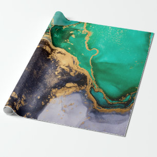 Grönt och guld agate marble wrapping papper presentpapper