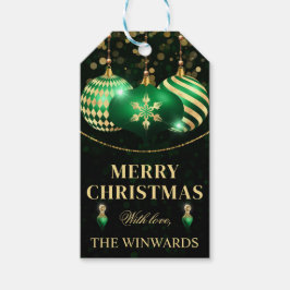 Grönt och Guld Baubles God jul Gift Märkres Presentetikett