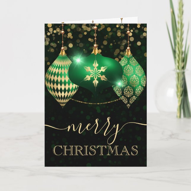 Grönt och Guld Baubles jul Helgkort (Framsida)