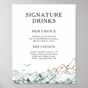 Grönt och guld berg signaturdrycksskylt poster