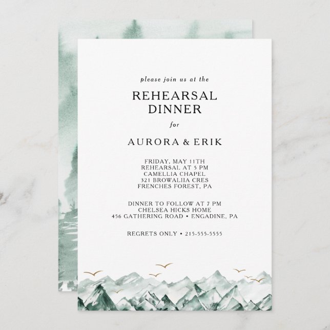 Grönt och Guld bergsdyner Inbjudningar (Fram/baksida)