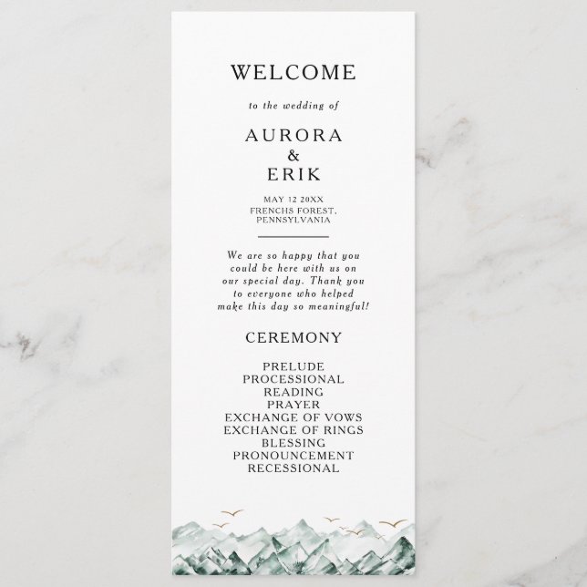 Grönt och Guld bergsregion Bröllopsprogram Program (Framsida)