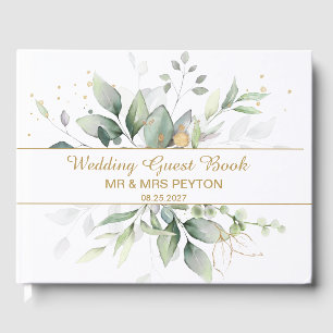 Grönt och guld-bläcket Bröllop Guest Bok