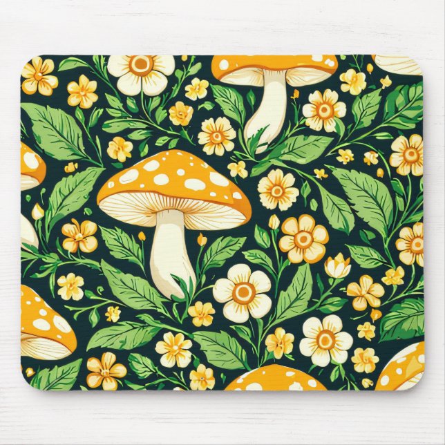 Grönt och guld blomma och svamp musmatta (Framsidan)