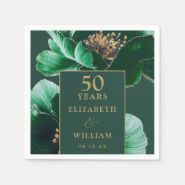 Grönt och Guld Blommigt Elegant 50-årsjubileum Pappersservett