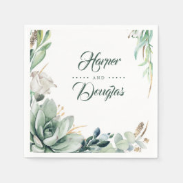 Grönt och guld botaniskt elegant bröllop pappersservett