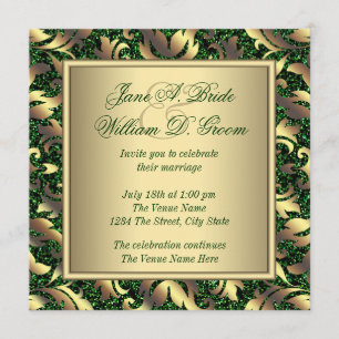 Grönt och guld- bröllop för smaragd inbjudningar