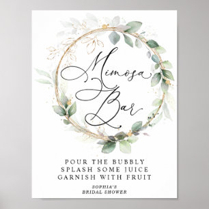 Grönt och Guld Bröllopsdusch Mimosa Bar Poster