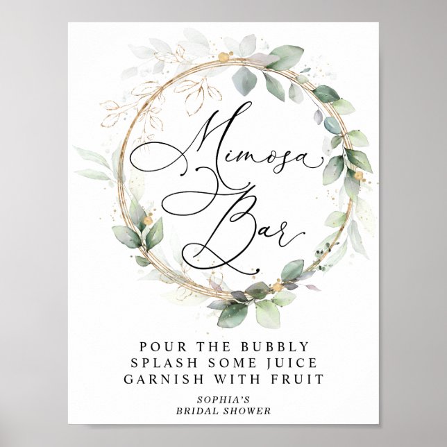 Grönt och Guld Bröllopsdusch Mimosa Bar Poster (Framsidan)