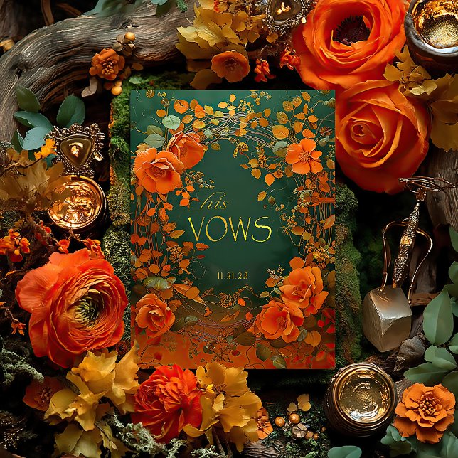 Grönt och Guld Celtic Hans Vows Bröllop Card Kort (Enchanting Druid Hills His Vows Card )