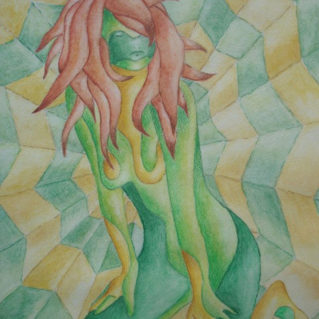 grönt och guld dam som utgör abstraktens moderna k pussel (Skapare uppladdad)