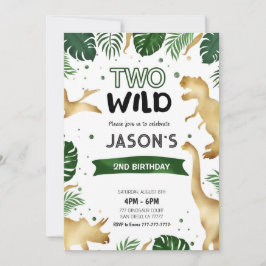 Grönt och Guld Dinosaur-Födelsedagsfest Inbjudningar