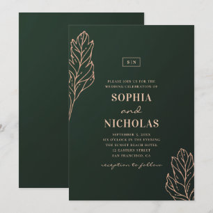 Grönt och guld elegant bröllop. Emerald botanical Inbjudningar