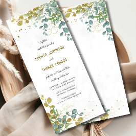 Grönt och guld eucalyptus vattenfärg bröllop inbjudningar