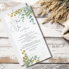 Grönt och guld eucalyptus vattenfärg bröllop tack kort