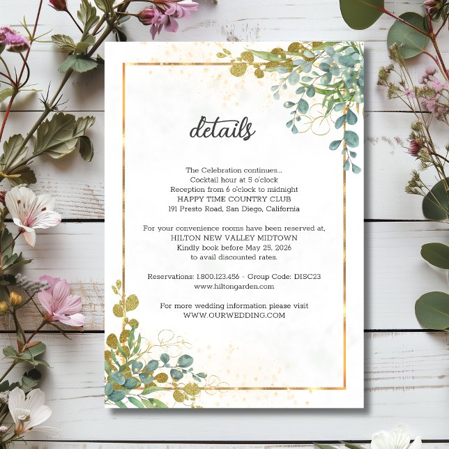 Grönt och guld eucalyptus vattenfärg bröllop tilläggskort (Skapare uppladdad)